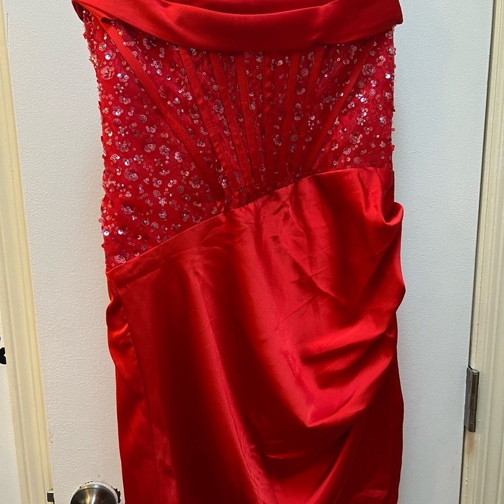Stunning Red Sequin Strapless Dress Size 8